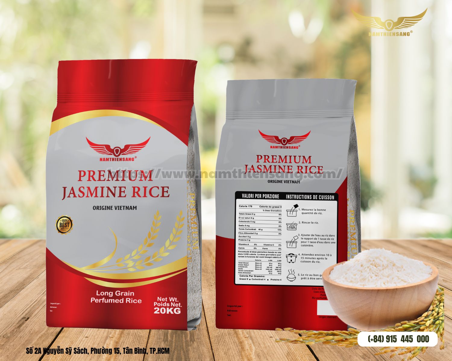 Bao bì PA/PE đựng gạo 20kg